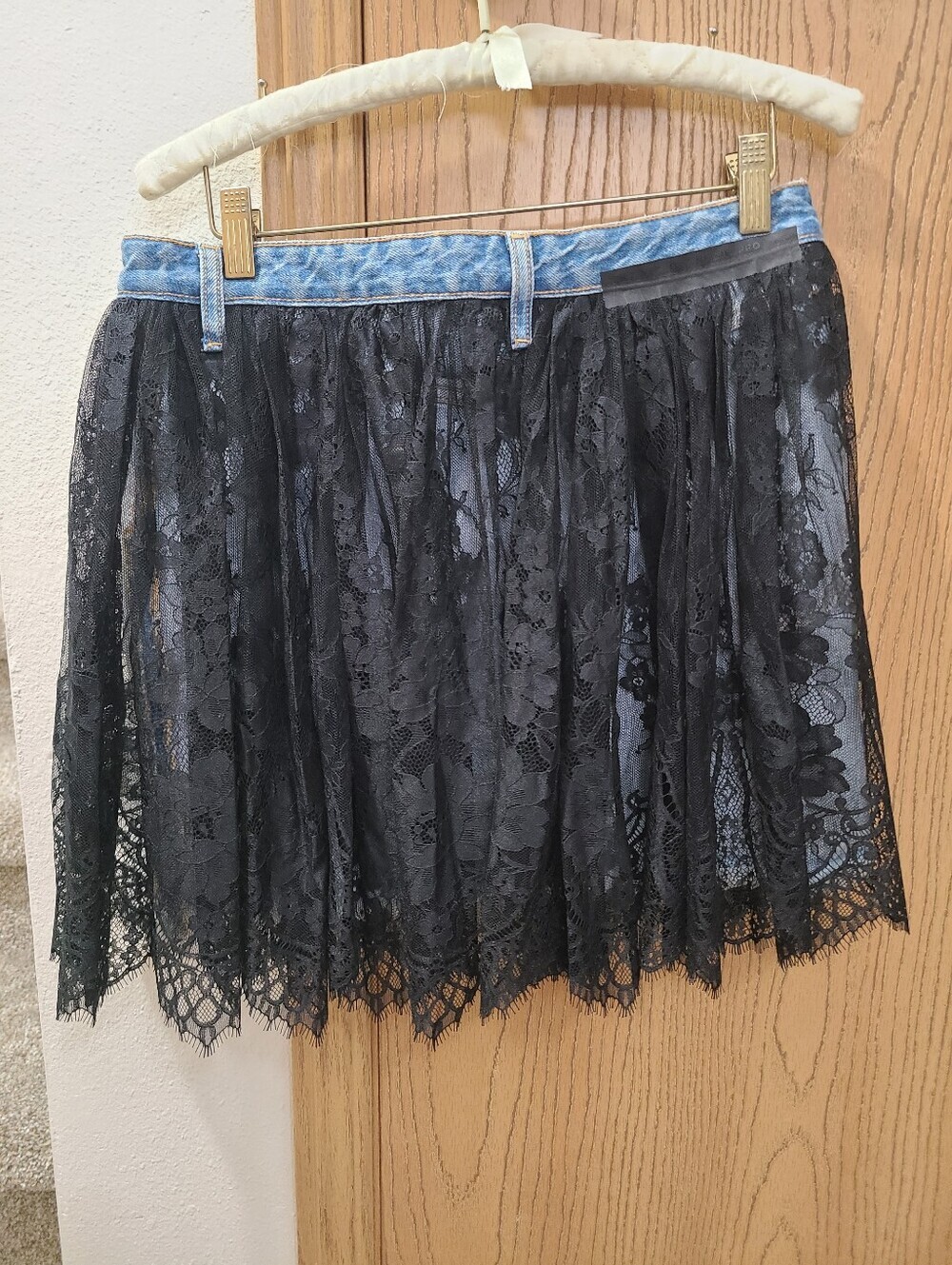 Unravel Project Ben Taverniti Lace Inside Out Frayed Hem Denim Mini Skirt - Picture 3 of 7